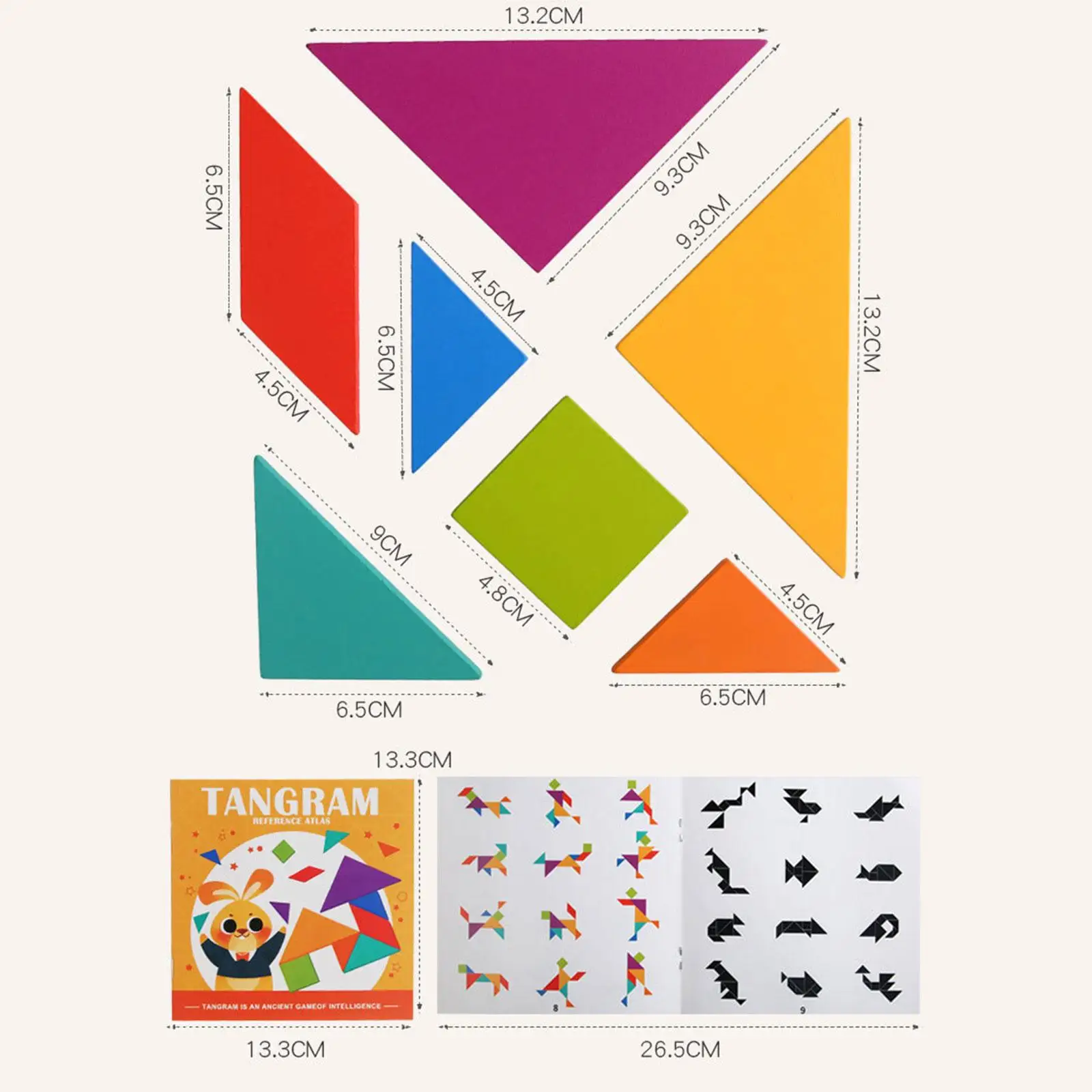 Kids Montessori Wooden Pattern Blocks Tangram Shapes Puzzle Set with Cards Educational Toys for Boys Girls Shape Color Space