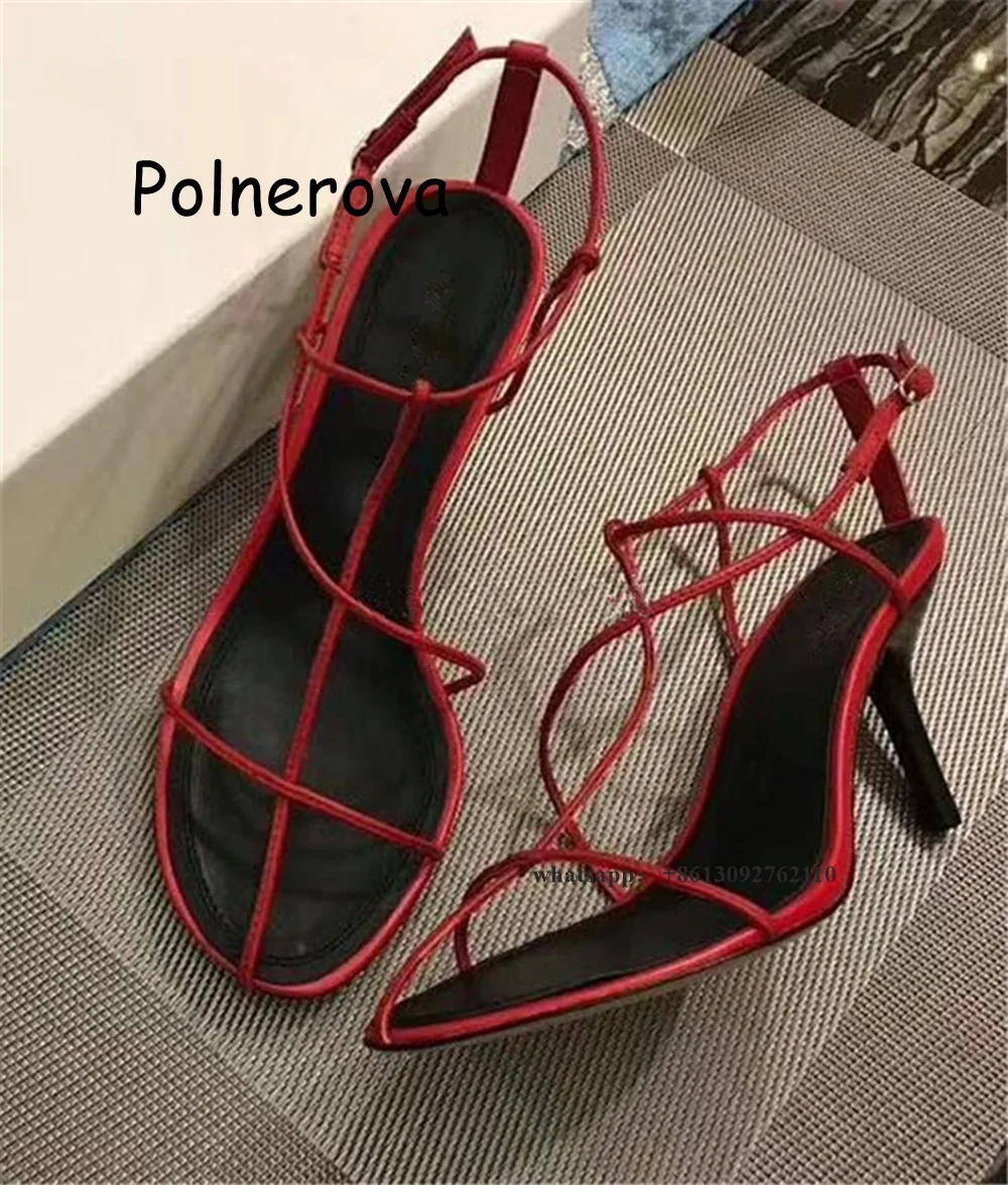 Sandali legati a T String tacchi sottili scarpe da donna cintura con una parola estate Casual fibbia in metallo punta tonda sandali moda retrò da