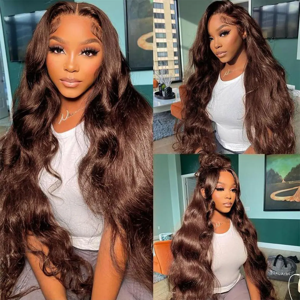 

Chocolate Brown Human Hair Wigs For Black Women 13X6 Hd Lace Frontal Wig Body Wave 13x4 Lace Front Wigs Pre Plucked Brazilian