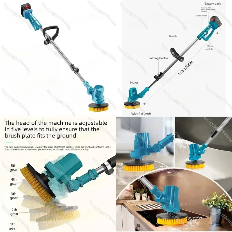 High Power Electric Spin Scrubber Handheld Automatic Rotating Cleaning Brush for Floor Tile Wall Bathroom Multi Function