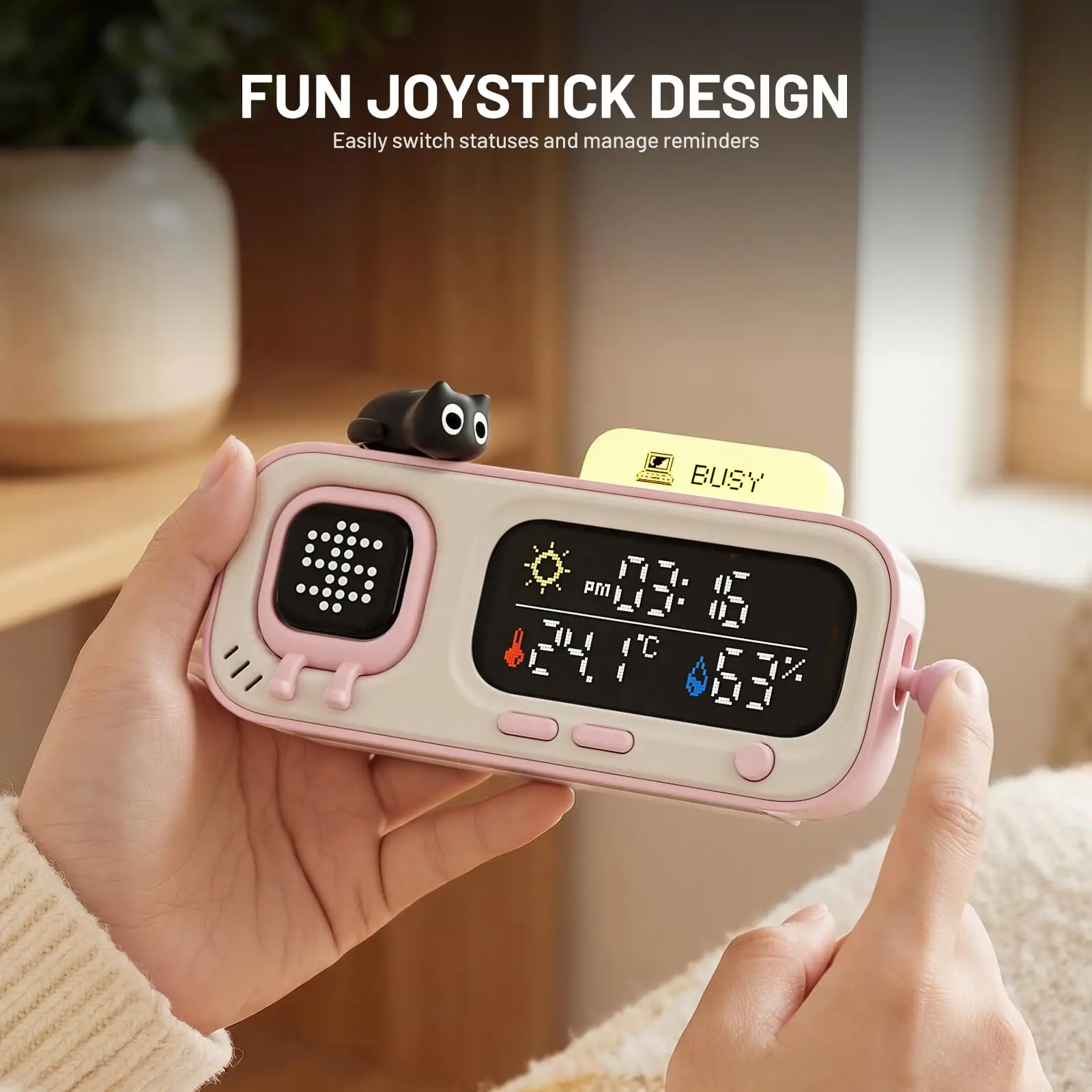 ATuMan Mooda Smart Thermometer Hygrometer Clock with Retro Pixel Display, Cute Animated Expressions Temperature Humidity Monitor