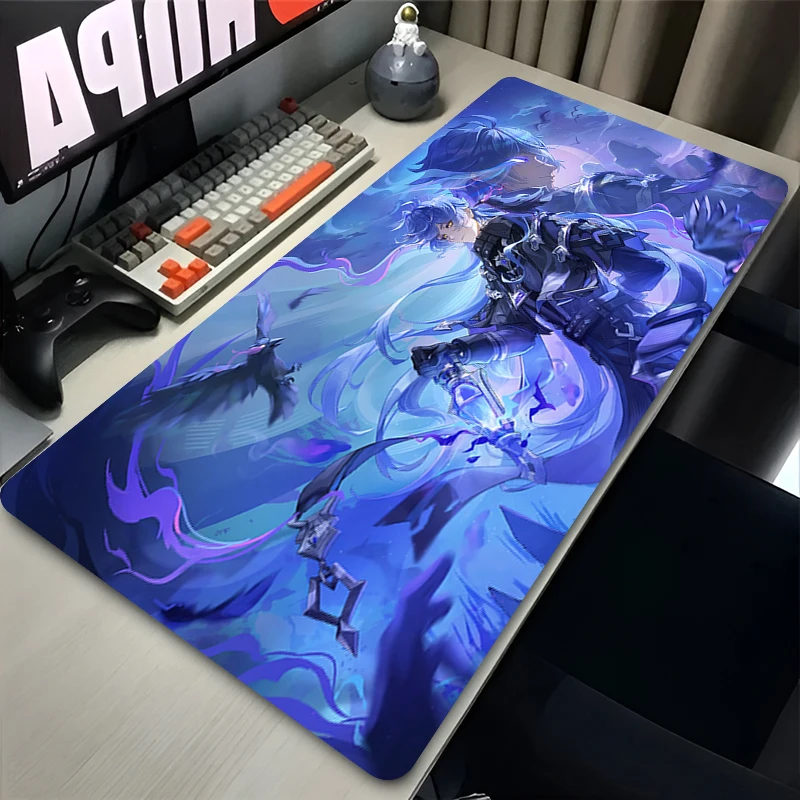 New Cool Flins Genshin Impact Mousepads Computer Gaming Lock Edge Laptop PC Wallpaper Desk Mat Natural Rubber Keyboard Mouse Pad