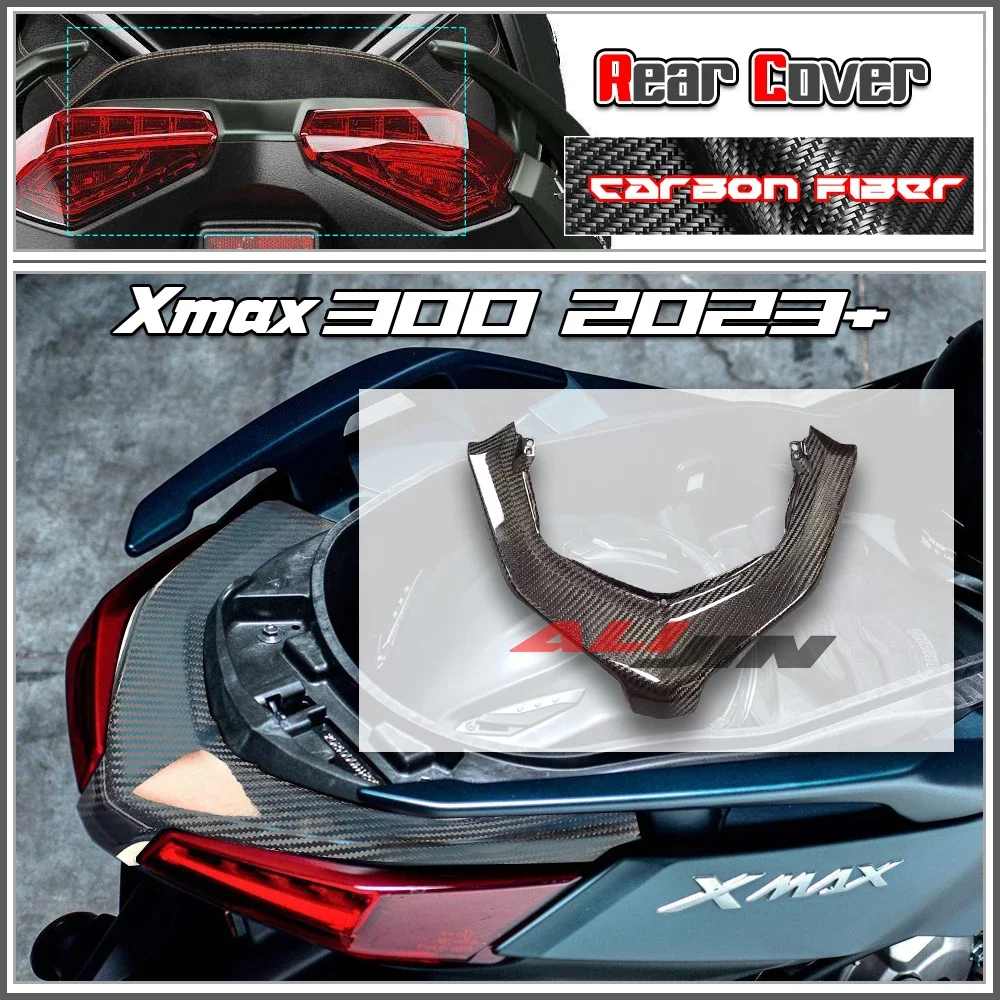 100% Real Carbon fiber Motorcycle Rear Taillight Upper Decorative Guard Tail Lamp Cover For YAMAHA Xmax 300 Xmax300 2023+ 2024