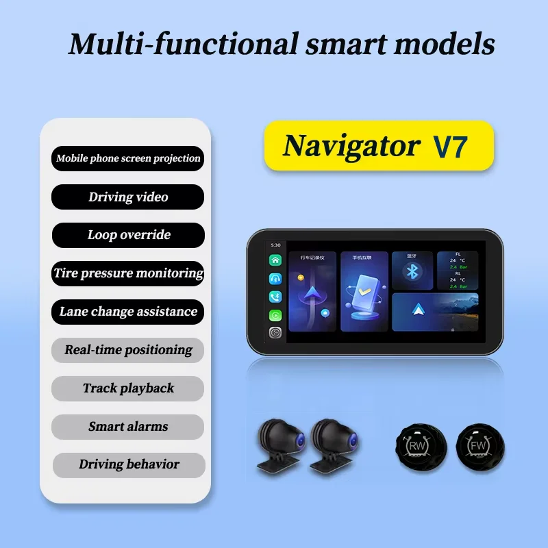 ANZHLE 7 Inch V7 IP67 Waterproof Motorcycle Navigation GPS Wireless Carplay Android Auto DVR Drive Recorder Moto Monitor Wifi
