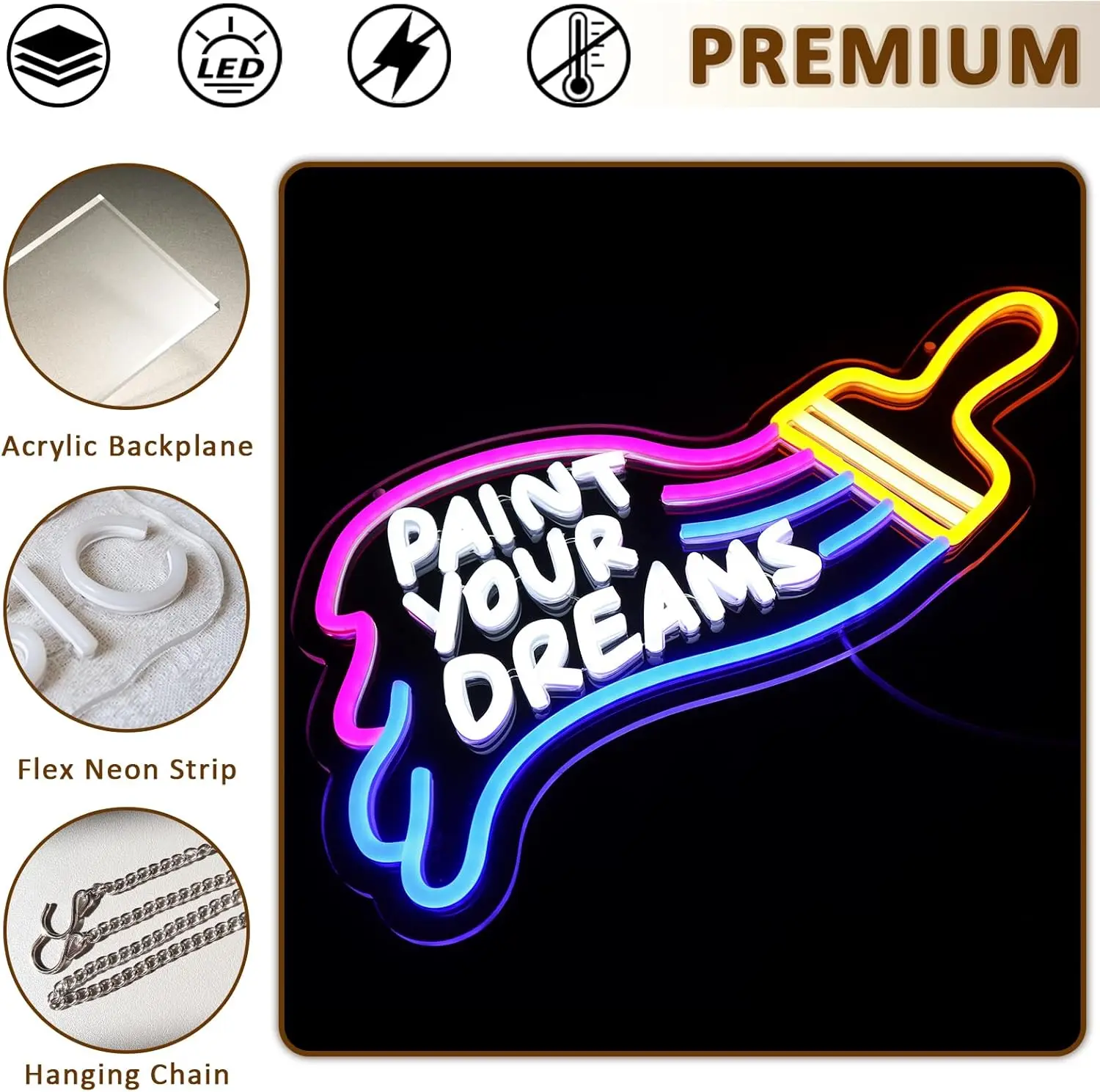 Pinte tus sueños, letrero de neón, decoración de estudio artístico, luz de neón regulable para dormitorio, hogar, oficina, Bar, fiesta, decoración de pared, iluminación ambiental