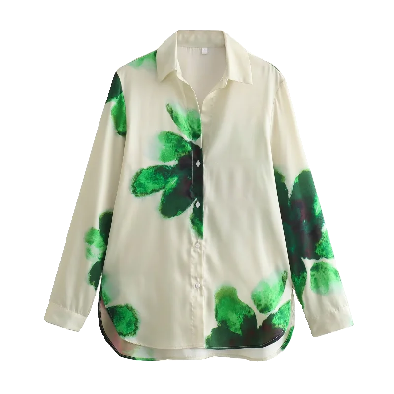 JNLEAOG Casual Print irt Women's Faion Street Sle Polyester Long Sve Floral Patterned Drapey Versatile Autumn New Ar...