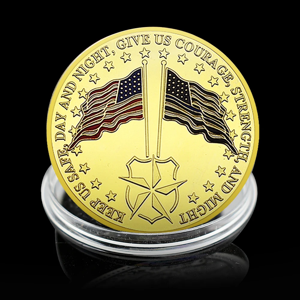 Gold Plated US Police Commemorative Coin Saint Michael Protect Keep Safe Lucky Badge Collectibles Art Souvenir Challenge Coin