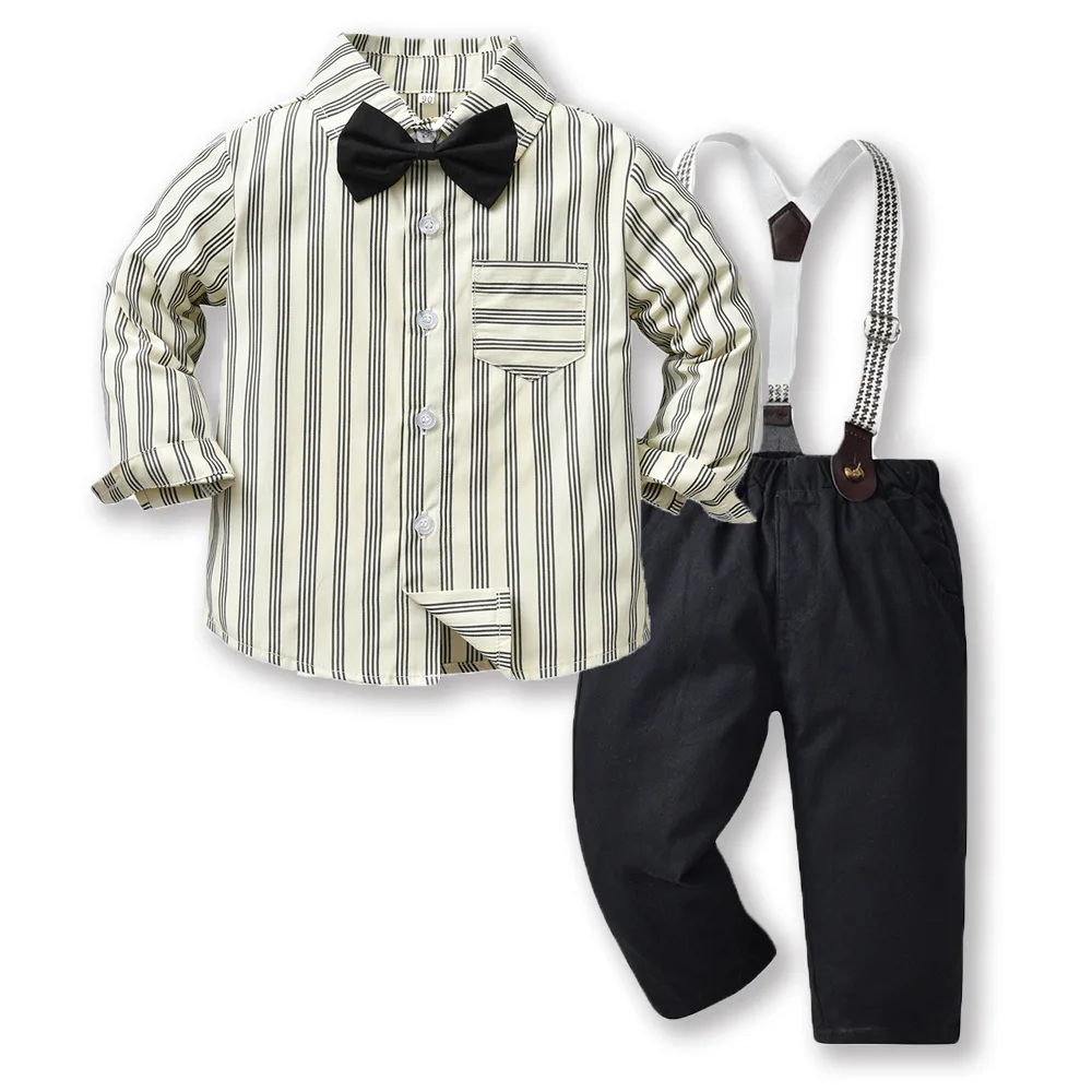 

British Style Gentleman Wear Children Autumn Striped Shirt Suspenders Boys' Suit