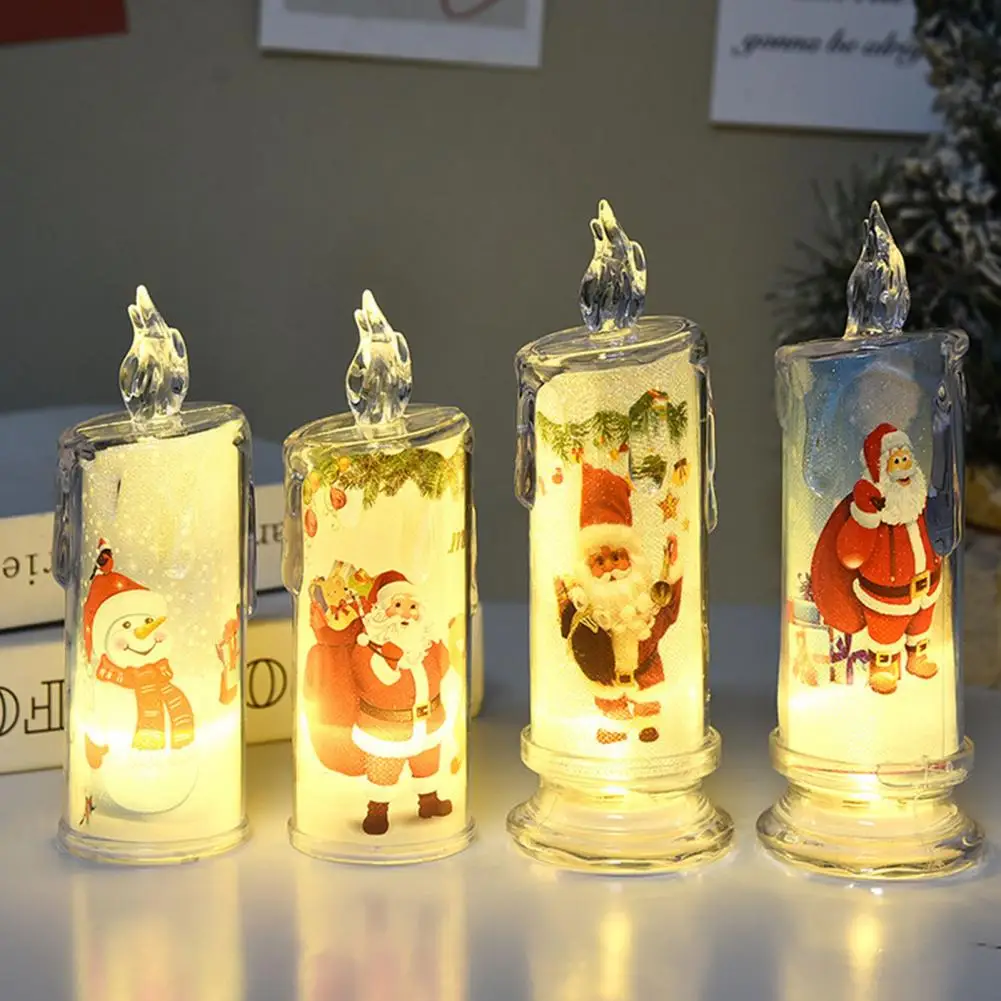 LED sur le thème de Noël sans flamme, Père Noël, Bonhomme de neige, Wapiti imprimé, Fonctionne sur piles, ci-après les, Cadeau de festival