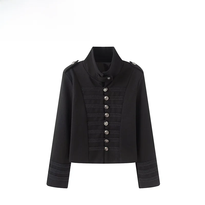 Fashionable Versatile Metal Buckle Small High Collar Woolen Jacket ZR Autumn New Arrival Women's Standard Fit Polyester Coat
