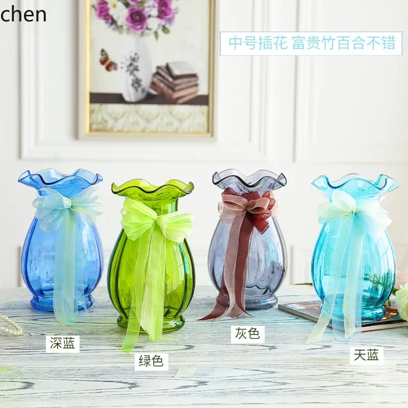 Simple Modern Transparent Glass Vase Creative Fresh Flowers Lucky Bamboo Living Room Decoration Large Flower Arrangement