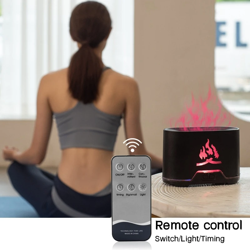 Remote Control USB Aromatherapy Diffuser,Simulated Flame Lamp,Air Humidifier for Home Bedroom Aroma Essential Oil Diffuser 300ml