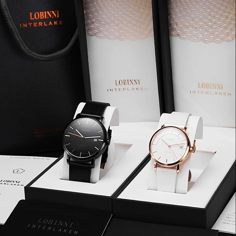 LOBINNI Simple Ultra Thin Lover's Watches MIYOTA 9015 Movement Automatic Mechanical Couple Watches Gifts Men Women Clock