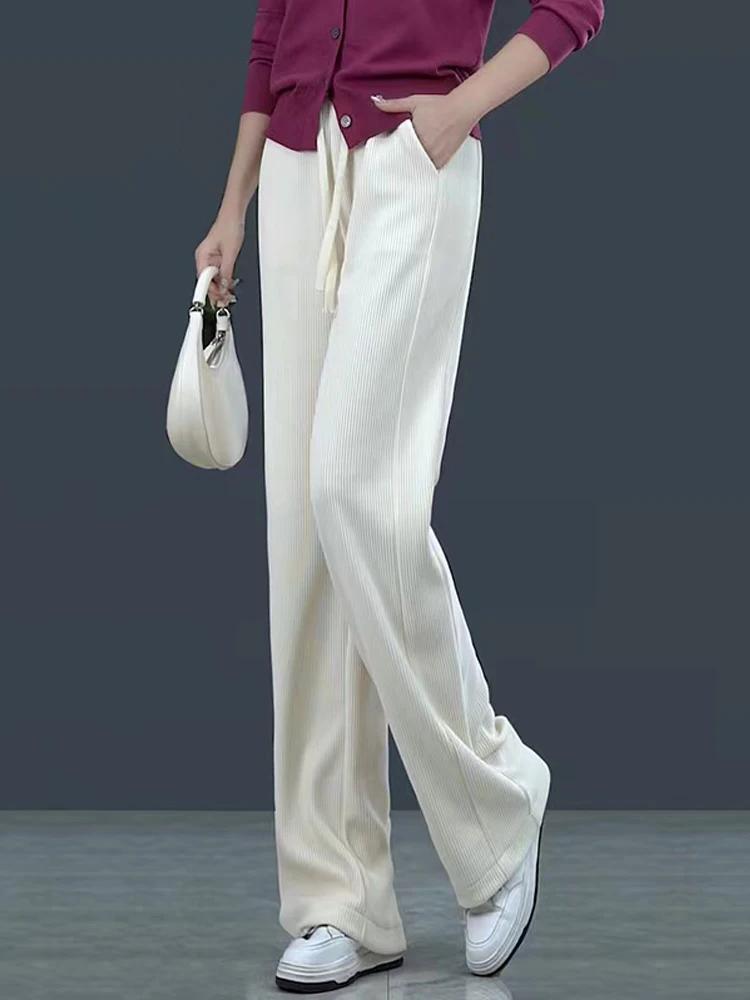 

High Waist Velvet Wide Leg Pants Women's Loose Drapey Casual Straight Leg Trousers Spring Autumn New Style Chenille Pants