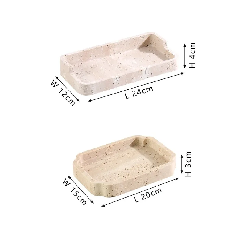 Natural Travertine Catchall Tray Solid Stone Minimalist Vanity Organizer for Jewelry Perfume Trinket