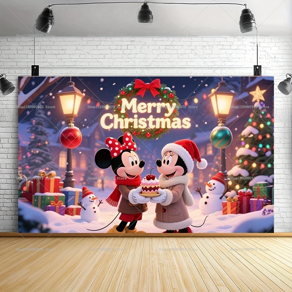 عيد الميلاد ميكي ميني خلفية عيد الميلاد الأطفال حفلة عيد ميلاد ديكور التصوير خلفية استحمام الطفل راية كابينة تصوير الدعائم