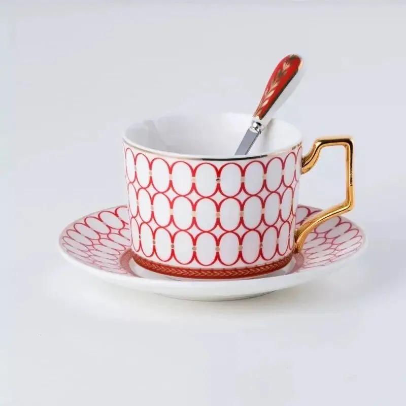 British Style Luxury Moroccan Coffee Cup Saucer Spoon Set Ceramic Mug Porcelain Simple Tea Cup Sets Kitchen Drinkware