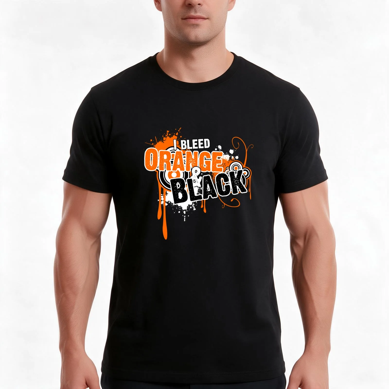 I bleed orange and black T-Shirt, Summer Casual Cotton Tee, Oversized Streetwear Tops, Vintage Graphic Print, Unisex Men Women