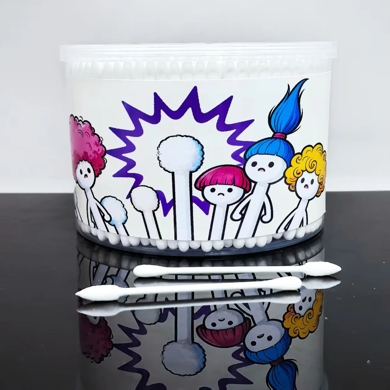 500 قطعة من مسحات القطن برأسين للبالغين في عبوات أسطوانية، رؤوس مدببة ومستديرة، مسحات قطنية هدية بنمط إبداعي #3