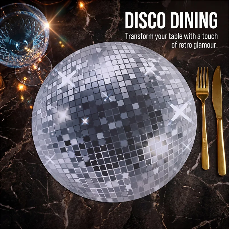 10Pc Retro Disco Ball Print Paper Placemats 70s Themed Disco Party Decor for Birthday Dance Night Club Event Home Table Supplies