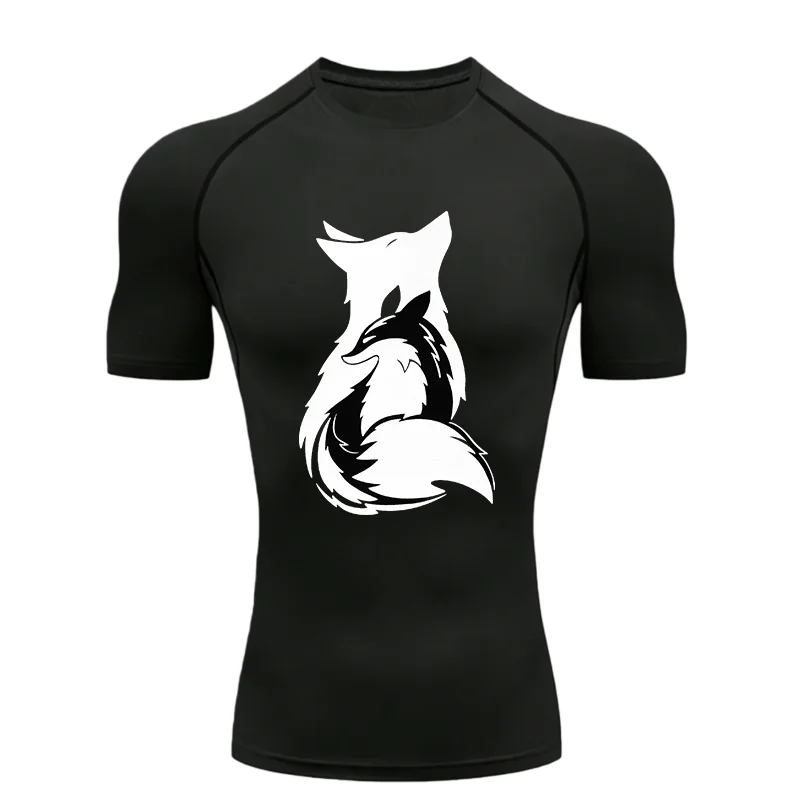 

Черно-белая мужская спортивная футболка с рисунком лисы 2026, компрессионный рашгард для тренировок и фитнеса с короткими рукавами для мужчин