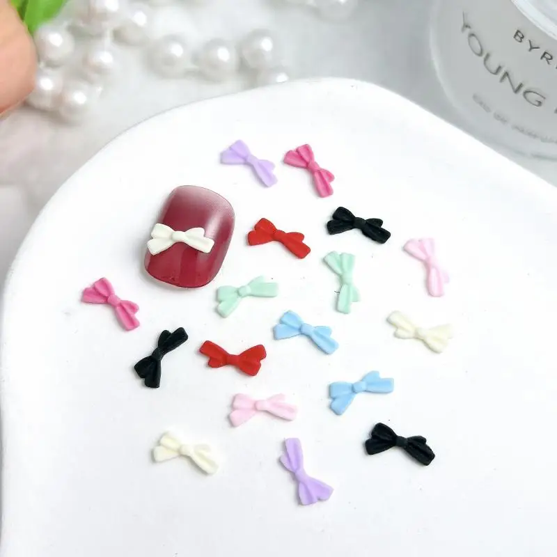 50PCS Mini  Macaron Colored Bows Nail Art Charms Minimalist Line Tie Resin Nail Decorations for Handmade DIY Nails Accessories