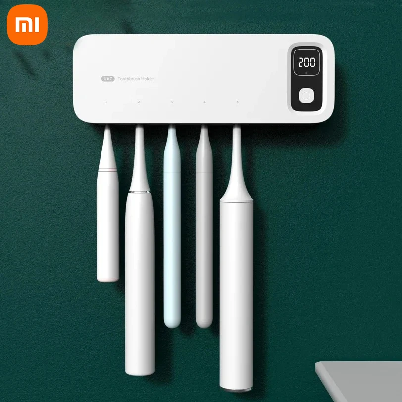 Sterylizator szczoteczek do zębów Xiaomi UV, ładowany przez USB, organizer na szczoteczki z wyświetlaczem LED, uchwyt na szczoteczki do zębów do montażu na ścianie w łazience.