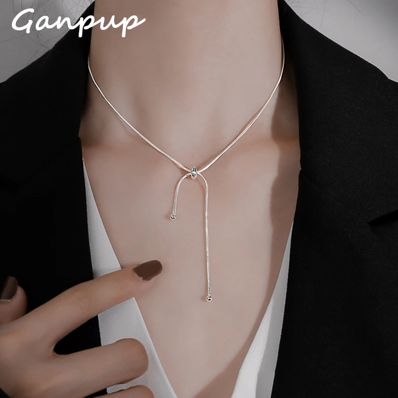 GANPUP Simple Drawstring Long Necklaces For Women Fashion New 925 Silver-Plated Neck Chain Jewelry Accessories Gift Party колье