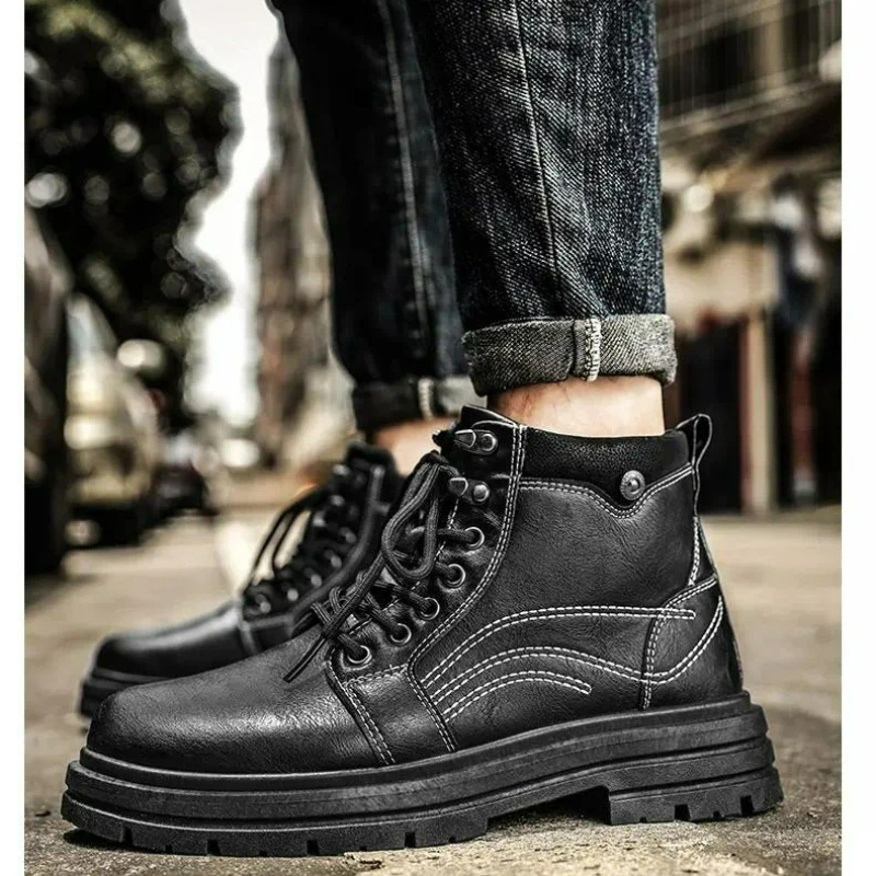 Fashion Men Boots Spring Comfortable Platform Leather Shoes Men Trend Brown Non-slip Work Boots for Men Casual Shoe Cowboy Boots