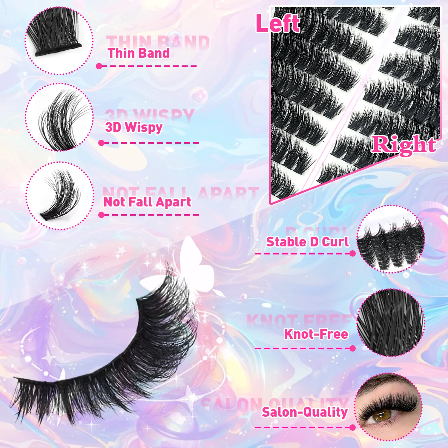 192/160PCS 푹신한 80D 섹셔널 클러스터 인조 속눈썹 – 10-18mm 단일 가닥, 두껍고 자연스러운 외관, 재사용 가능 및 가볍습니다.