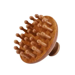 Sandalwood Massage Comb with Finger Ring Wooden Head Meridian Comb Scalp Massager Anti-Static Full Body Guasha Tool
