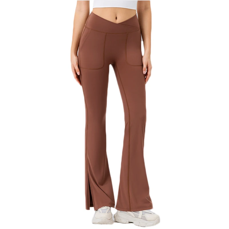 PofyBofy Cross Over Waist Women's Flare Yoga Pants with Pockets V Crossover Bootcut Yoga Leggings-Flare Workout Gym Leggings