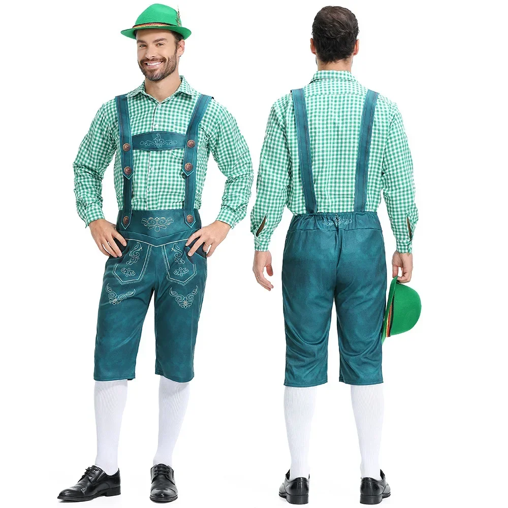 زي مهرجان أكتوبر التقليدي العتيق للرجال قميص منقوش باللون الأسود والأحمر من Lederhosen قميص منقوش لمهرجان البيرة الألمانية وحفلات الكرنفال