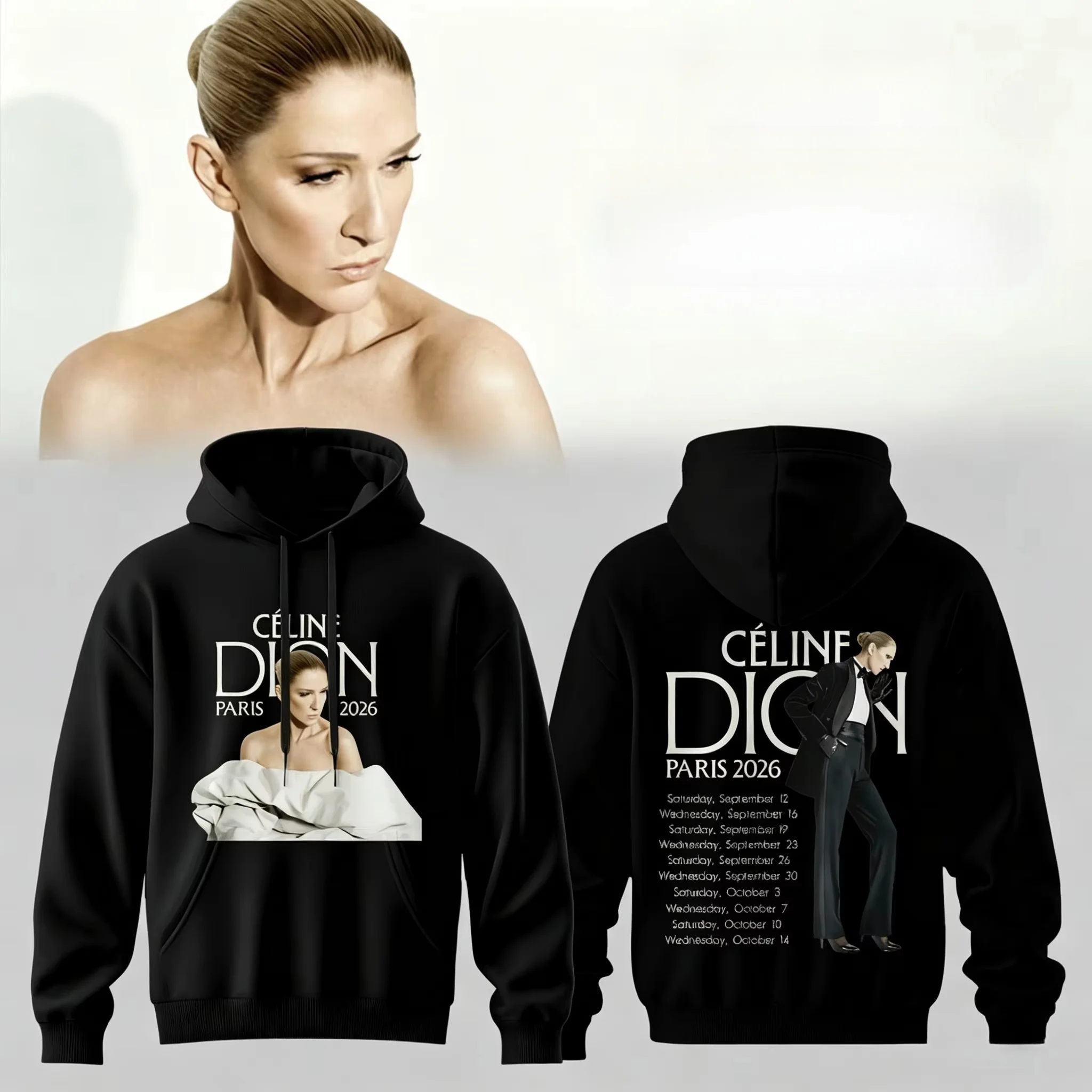 2026 New Collection Celine Dion Paris Tour Hooded Sweatshirt for Men Retro Concert Pattern Streetwear Fan T-shirt