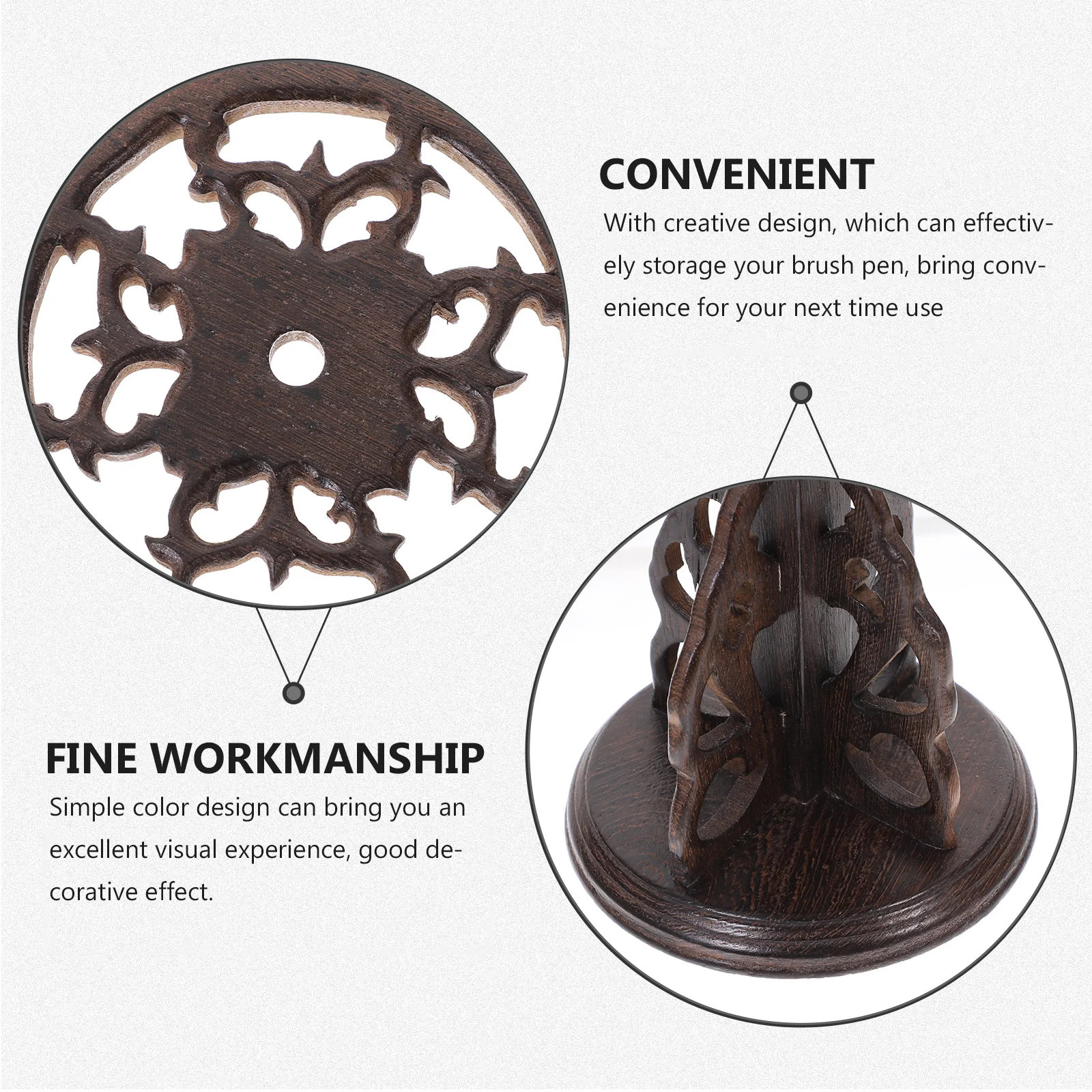 

1Pcs Wooden Brush Pen Rack Vintage Round Base Hanging Pen Holder Black Durable Desktop Decor Creative Multi-Functional Ink Brush