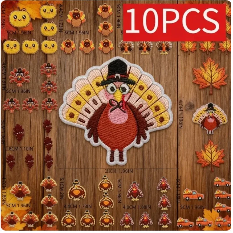 

Набор из 10 вышитых нашивок на тему огня и Дня благодарения, с осенними кленовыми листьями, для декора одежды, оптом