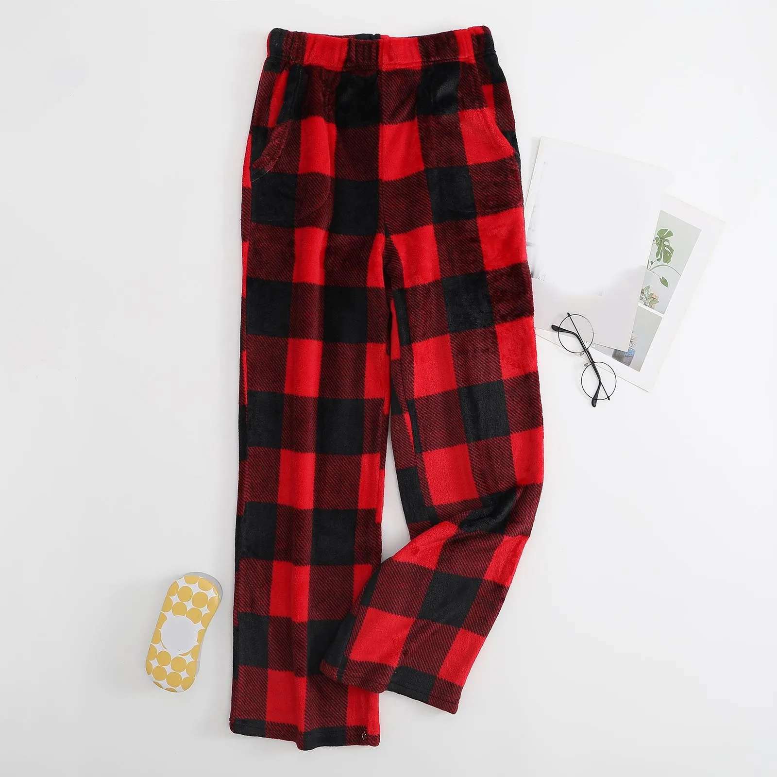 Autumn And Winter Black Red Plaid Pants Christmas Party Pants Casual Sports Versatile Loose Straight Leg Pants Women