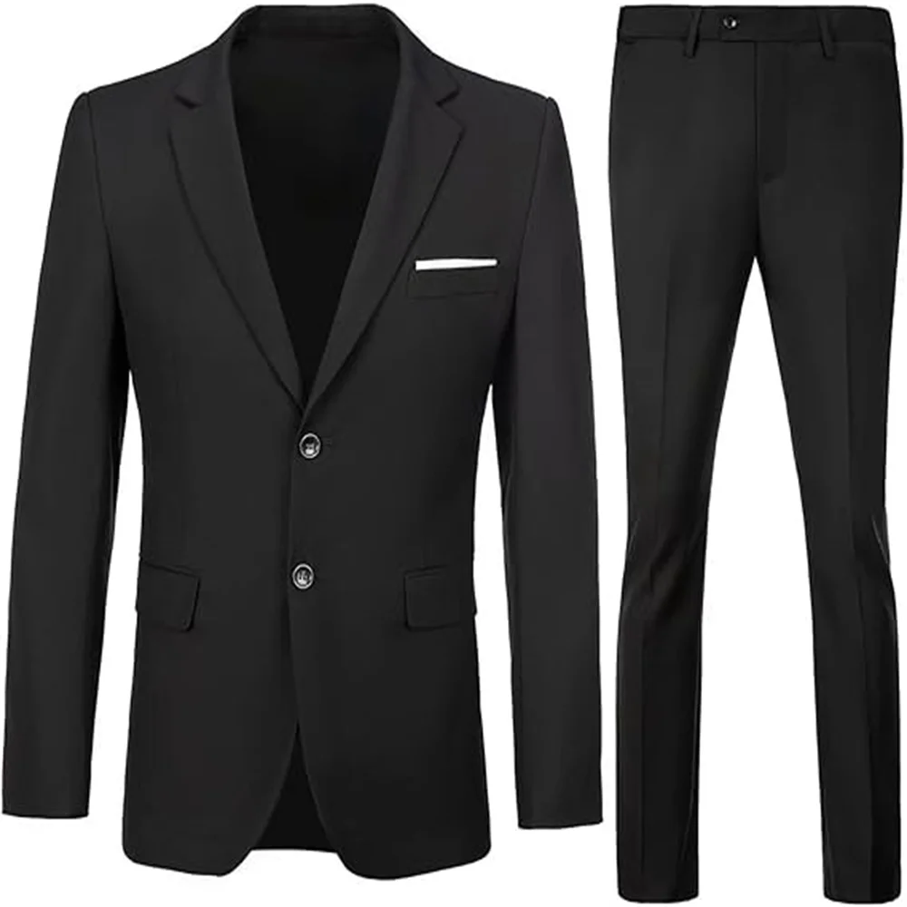 

Men's Slim Fit 2 Piece Suit Set Two Button Blazer Jacket Vest Pants Tuxedo Set for Prom Wedding and Business