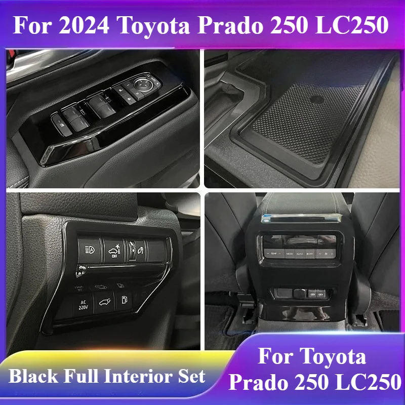 Inner Door Bowl Handle & Steering Wheel Trim Cover for Toyota Land Cruiser Prado 250 LC250 2024 Black Interior Accessories