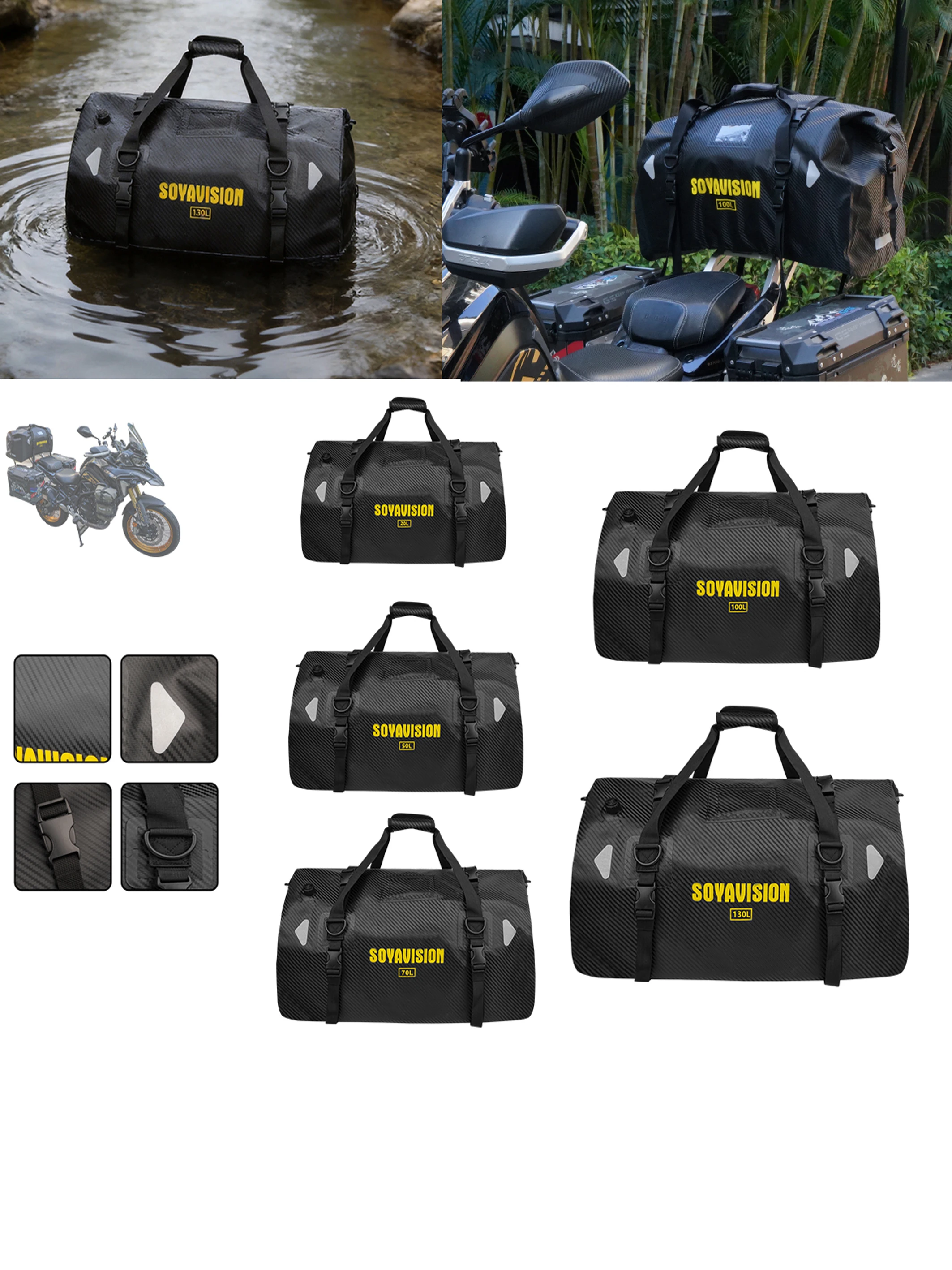 AliExpress SOYAVISION 130L 20L 50L 70L 100L Motorcycle/Bicycle Waterproof Tail Seat Bag Car Roof Top Bag Off Road Travel Outdoor Luggage Bag