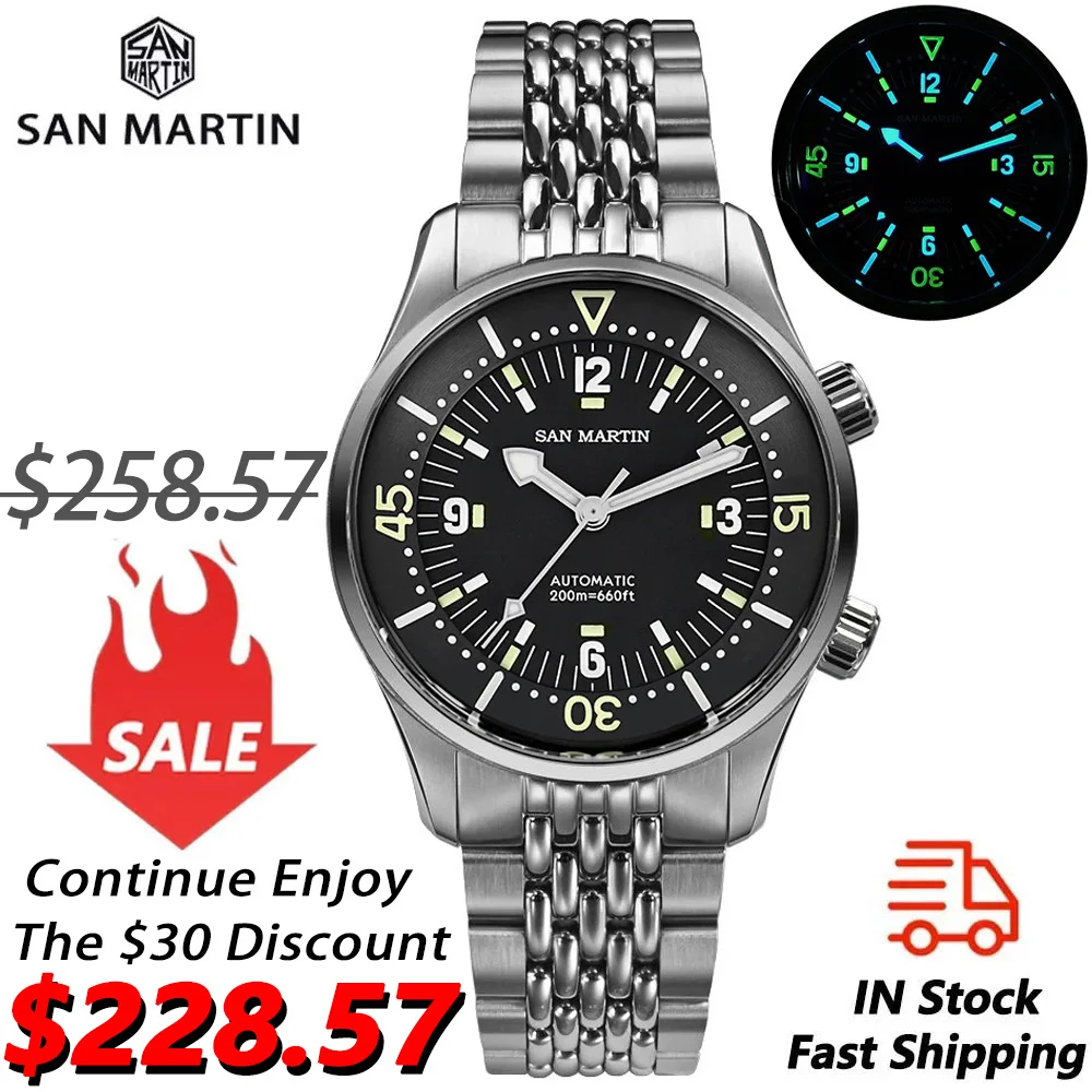 San Martin SN0141W Diver Watch NH35 Automatic Mechanical Movement AR Sapphire Luminous 200m Waterproof 39mm Vintage Watches