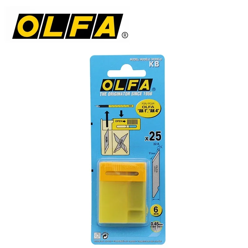 OLFA KB-cuchillas de repuesto para navaja, 25 uds., 6mm, hoja de tallado, piezas de cuchillo para arte, herramientas artesanales aplicables al cortador de AK-1 AK-4 LTD-09