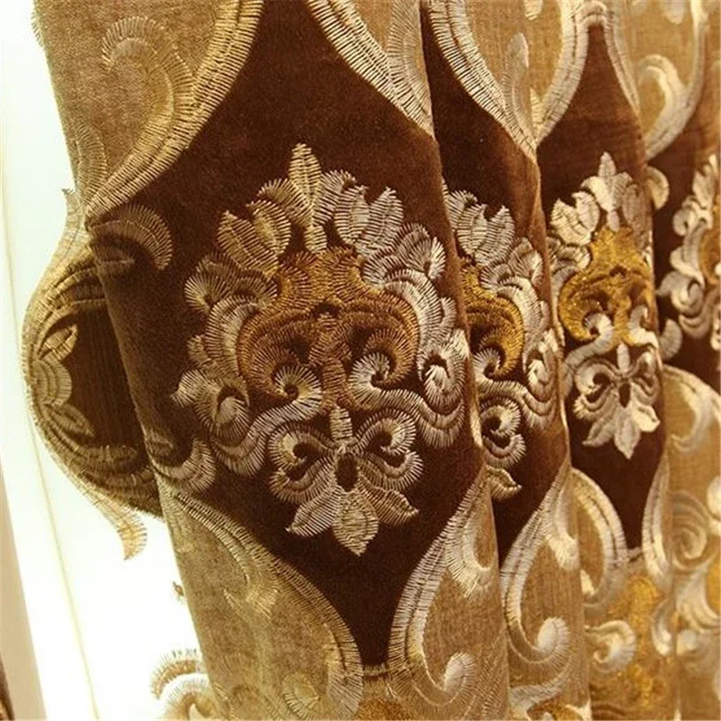 Green brown purple 3-color European luxury embroidery Blackout curtains for Living Room high quality custom curtains for Bedroom