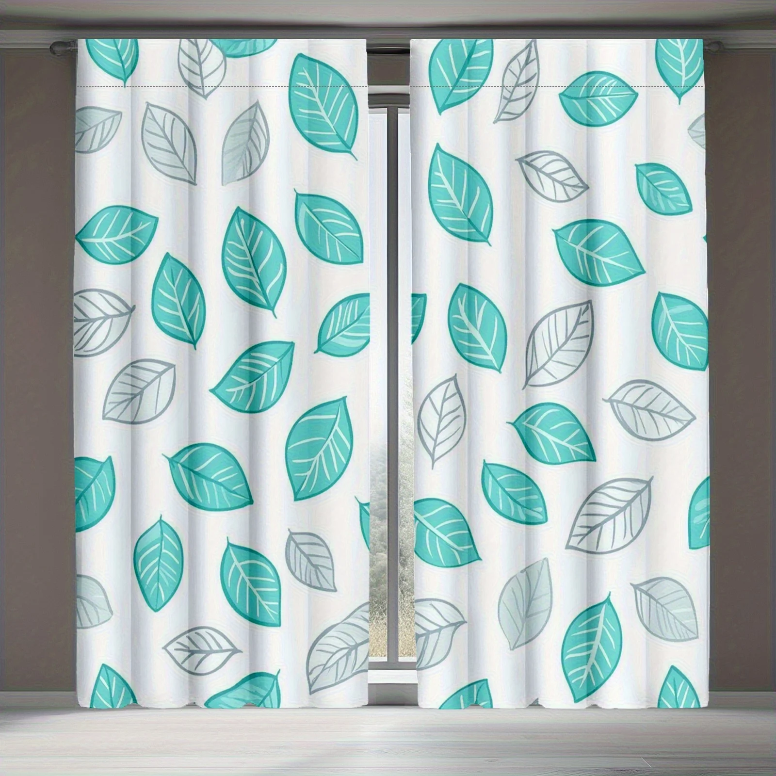 

2D FLAT 2pcs Curtains Leaf Pattern Print Design Curtain Perfect for Balcony, Bedroom, Study, Living Room, Suitable for Spring &