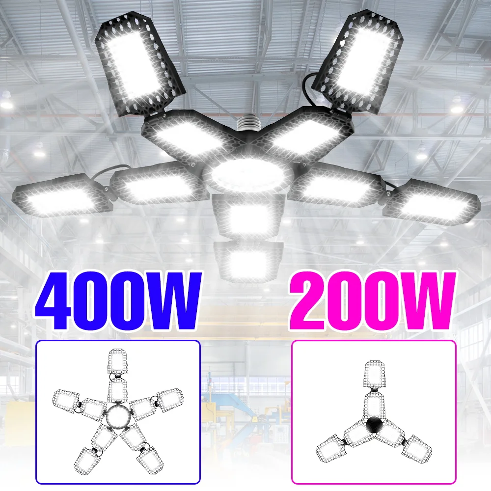 400W LED Bulb E27/E26 Garage Light AC 220V Folding Deformation Ceiling Lamp 110V Spotlights For Home Warehouse Workshop Basement