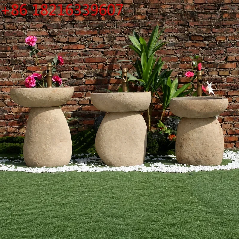 YAO Cobble Stone Wash Basin Sink Column Type Outdoor Courtyard Pedestal Basin for Garden Patio Yard Decor