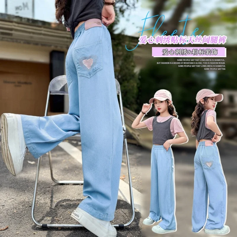 الفتيات الصيف الحب المطرزة الدينيم السراويل الضوء الأزرق صغار الصيف السراويل الجديدة للأطفال السراويل المضادة للبعوض