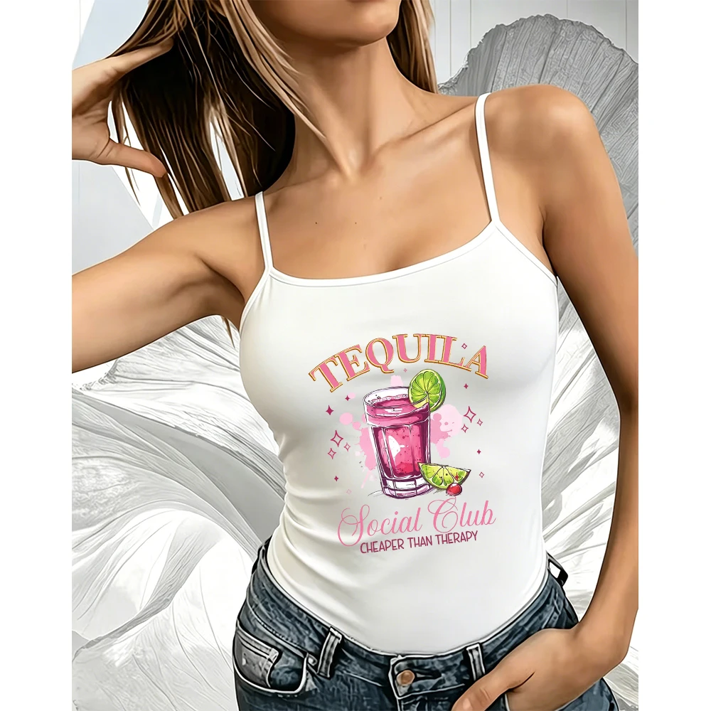 Tequila Social Club Cheaper Than Therapy Camisole Top Women Funny Slogan Graphic Spaghetti Strap Tank Top Summer Sling Vest