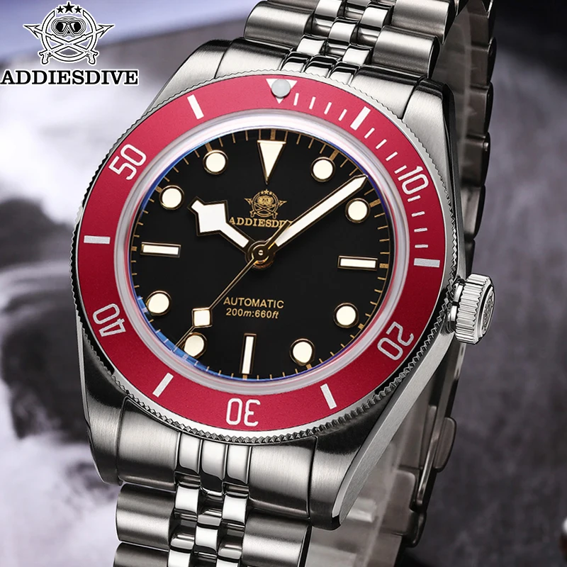 

ADDIESDIVE Men's Luxury Watch Synthetic Sapphire NH35 Stainless Steel Retro Nylon Strap 200m Dive Waterproof Mechanical Watches