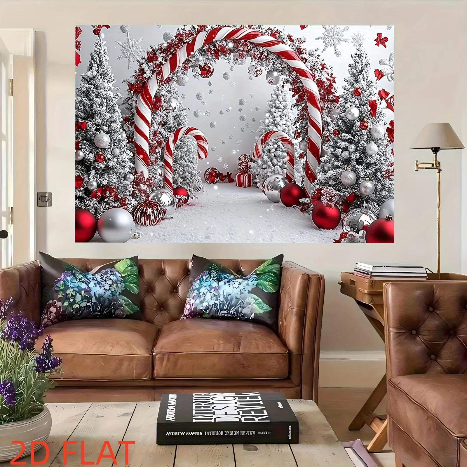 VIKAMA Christmas Candy Cane Arch Tapestry Snowy Xmas Tree Wall Hanging Winter Holiday Backdrop Party Bedroom Decor